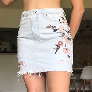 high waisted embroidered skirt